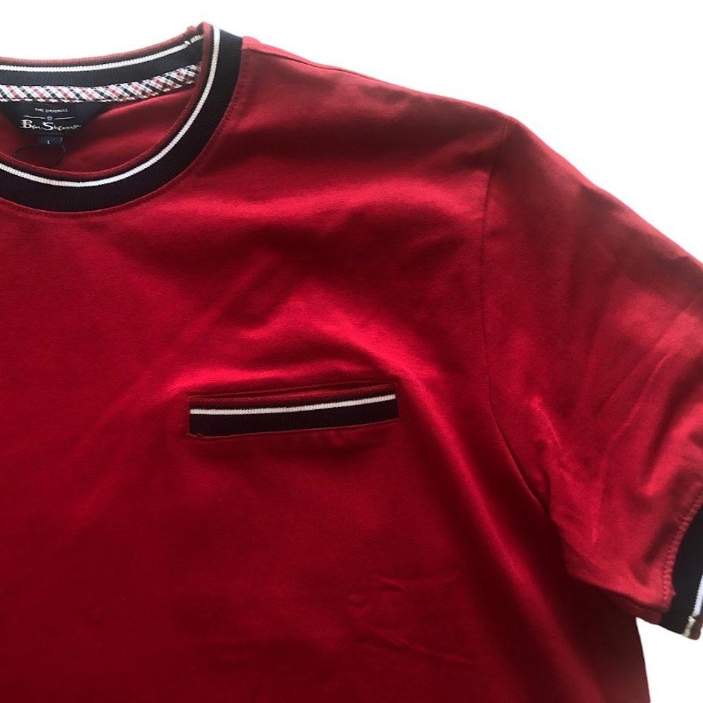Ben Sherman Men's Short Sleeve Crew Neck Front Pocket T-Shirt Red